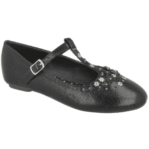 Spot On 'H2473' - Girls T-Bar Flower Embellished Party Shoe