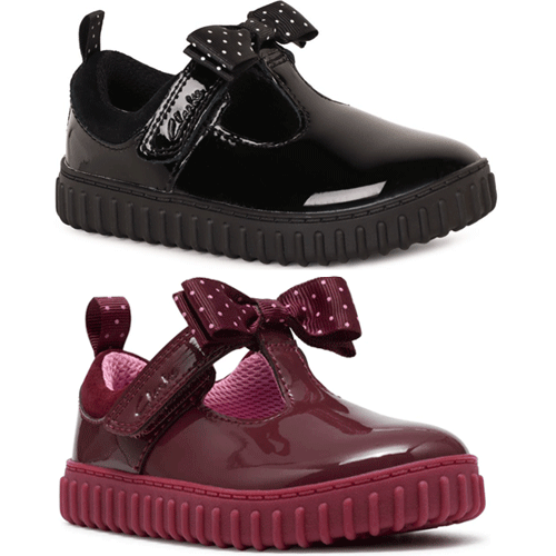 Clarks ‘Cove Bow’ – Girls Velcro Fastening T-Bar Shoe